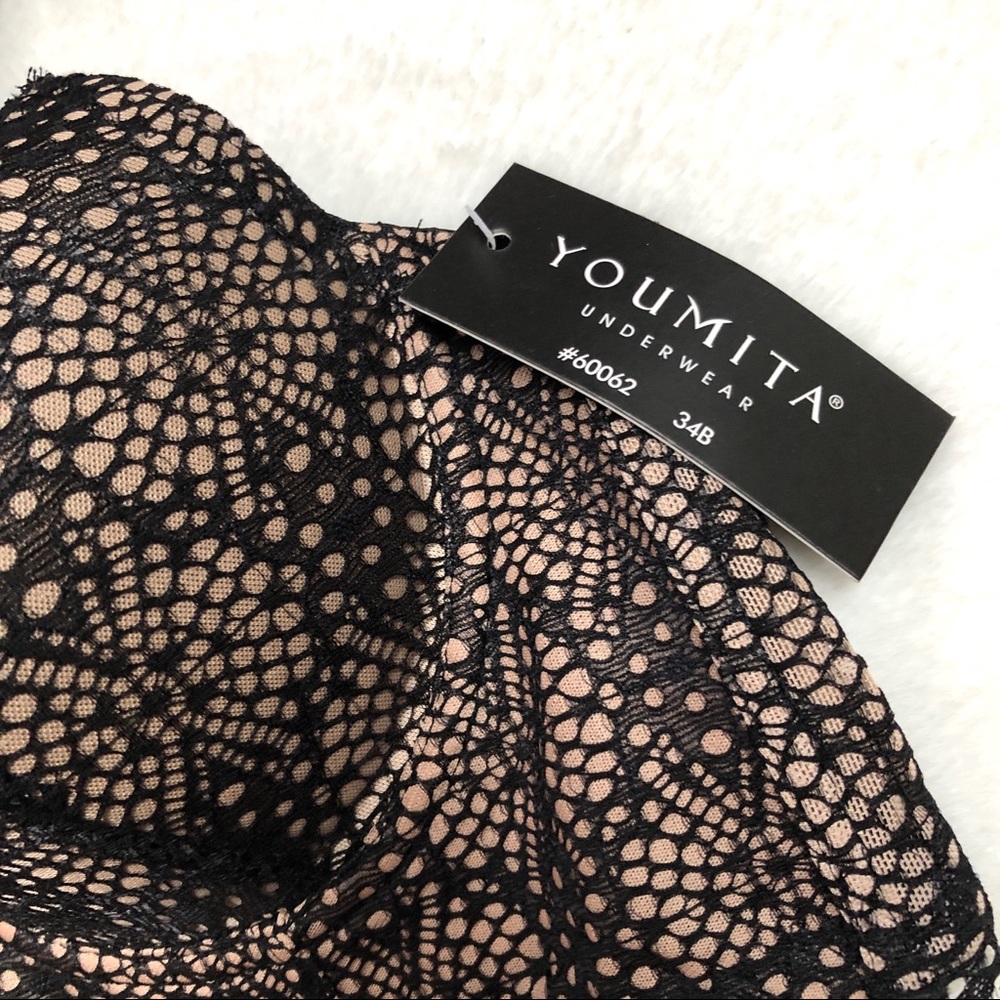 Black Floral Lace Longline Underwire Bra 34 B - Picture 9 of 9